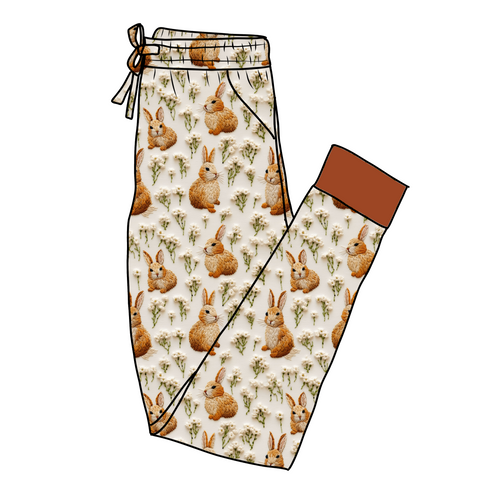 Bunny Blooms Women's Pajama Pants(Ankle Cuff)
