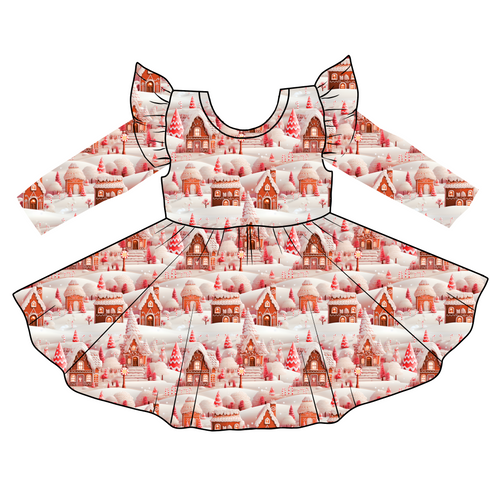 Peppermint Wonderland Long Sleeve Twirl Dress with pockets