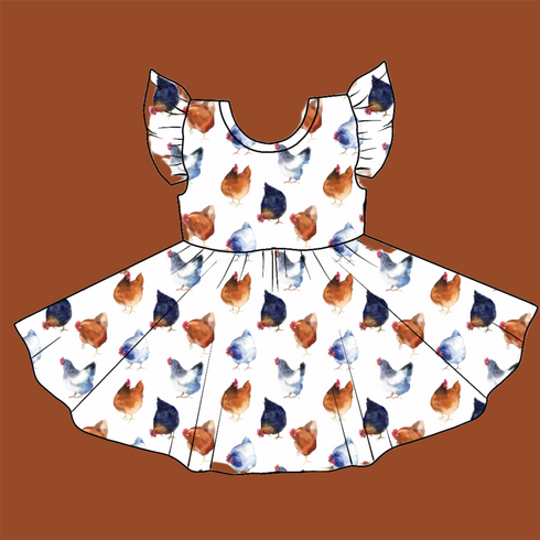 Chicken Parade Twirl Dress with pockets