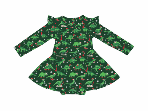 Santa Saurus Long Sleeve Twirl bodysuit
