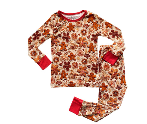 Ginger Bread Men with red trim 2 piece pajama set