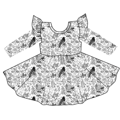 Forest Shadows Long Sleeve Twirl Dress with pockets
