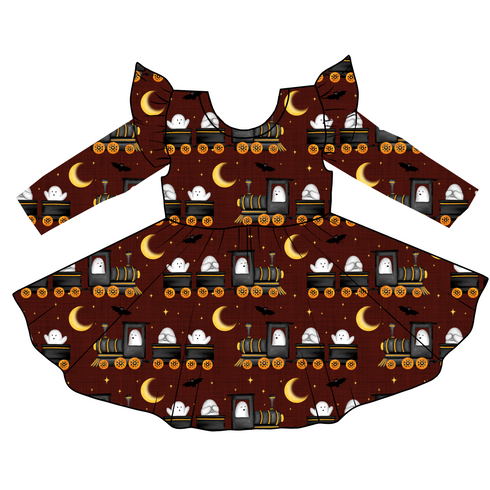 Ghost Train Long Sleeve Twirl Dress with pockets