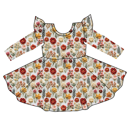 Autumn Fields Long Sleeve Twirl Dress with pockets