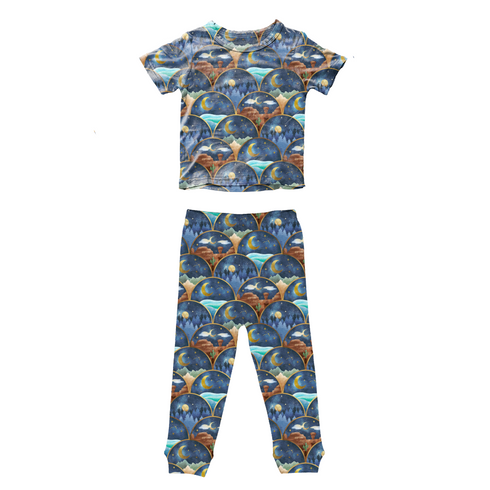 Boho Moons and stars short sleeve top pant set